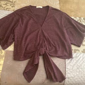 Purple Shimmery dolman sleeve tie top